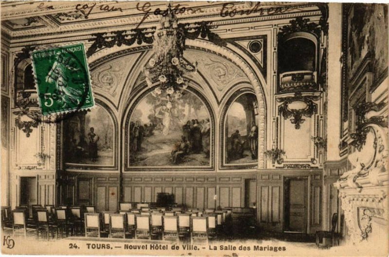 Carte postale ancienne Tours - Nouvel Hotel de Ville - La Salle des Mariages à Tours