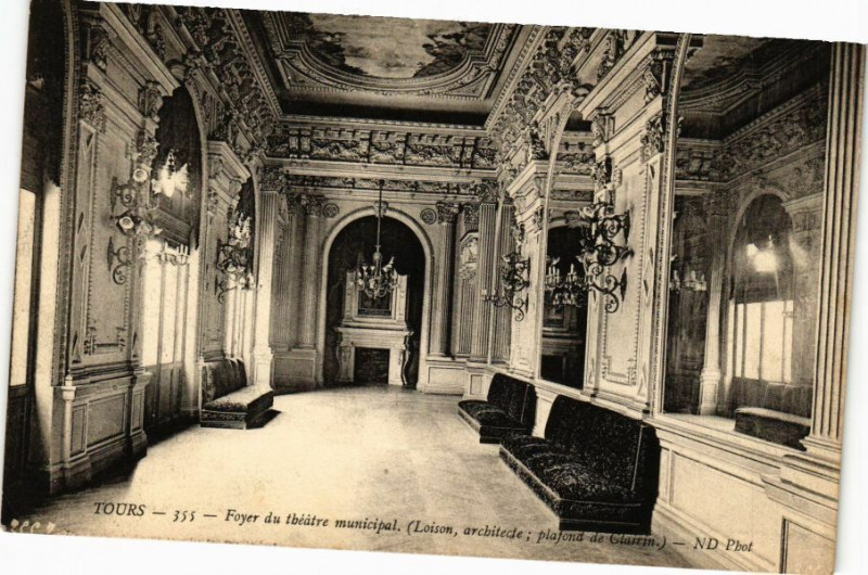 Carte postale ancienne Tours - Foyer du théatre municipal (Loison architecte plafond à Tours