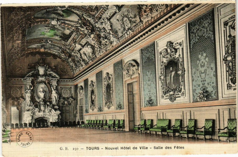 Carte postale ancienne Tours - Le Nouvel Hotel de Ville - La Salle des Fétes à Tours