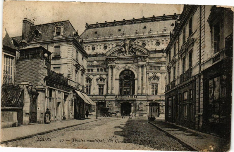 Carte postale ancienne Tours - Théatre municipal rue Corneilles à Tours