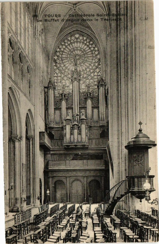 Carte postale ancienne Tours - Cathédrale St-Gatien-Le Buffet d'orgue dans le Transept à Tours