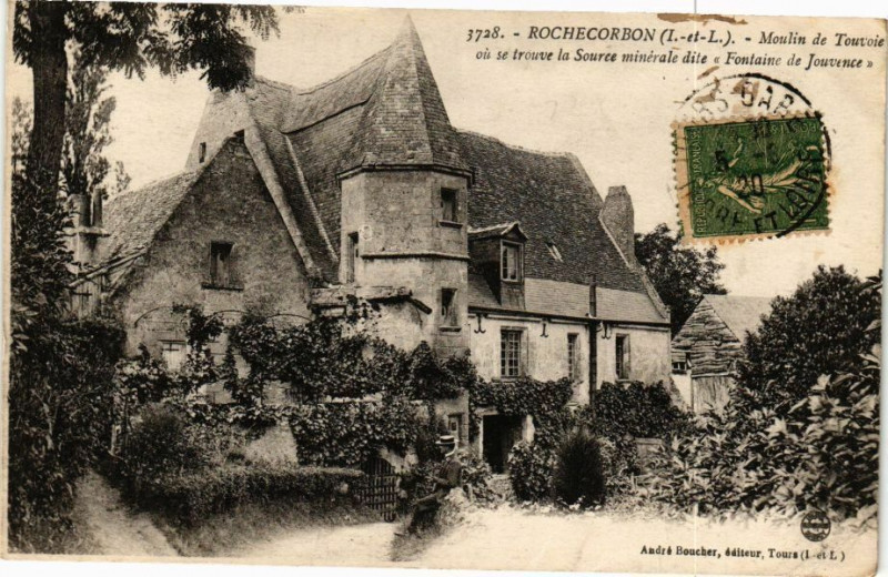 Carte postale ancienne Rochecorbon - Moulin de Touvoie ou se trouve la Source à Rochecorbon