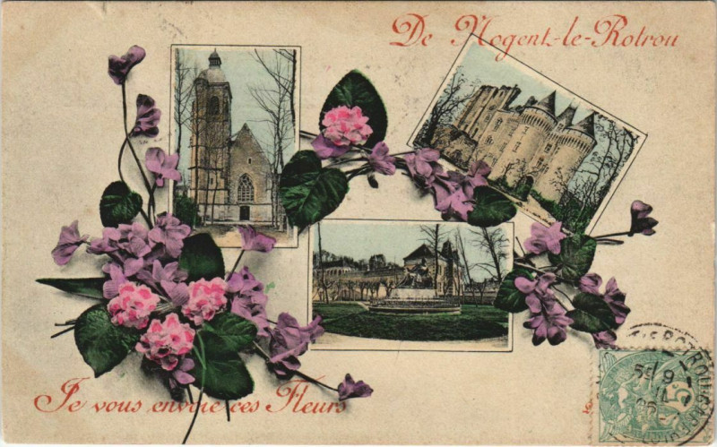 Carte postale ancienne De Nogent-le-Rotrou-Je vous envoie ces Fleurs à Nogent-le-Rotrou