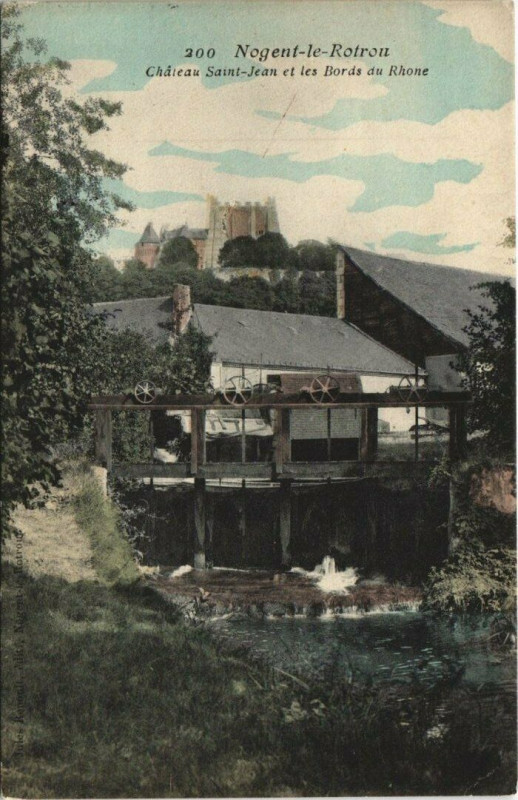 Carte postale ancienne Nogent-le-Rotrou-Chateau Saint-Jean et les Bords du Rhone à Nogent-le-Rotrou