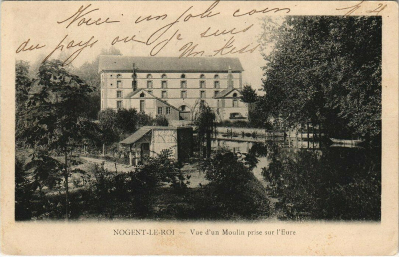 Carte postale ancienne Nogent-Le-Roi-Vue d'un Moulin prise sur I'Eure à Nogent-le-Roi