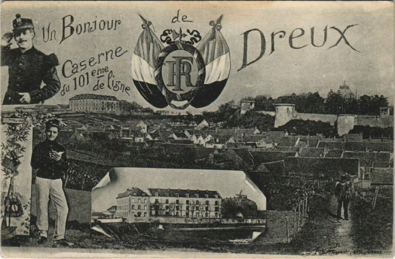 Carte postale ancienne Un Bonjour de Caserne du 101 eme de lisne