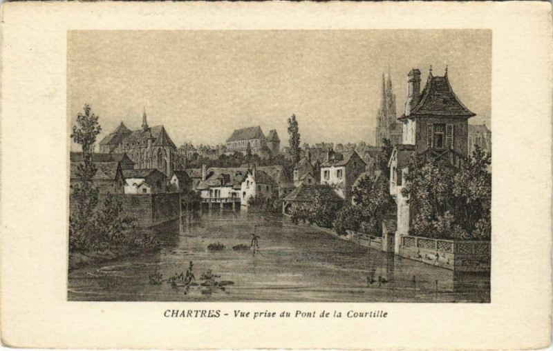 Carte postale ancienne Chartres - Vue prise du Pont de la Courtille à Chartres