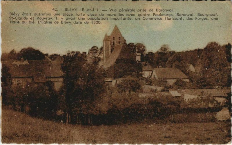Carte postale ancienne Blevy - Vue générale prise de Baronval - Blevy était