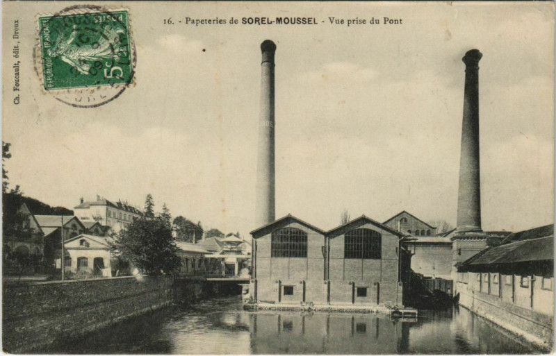 Carte postale ancienne Papeteries de Sorel-Mousel - Vue prise du Pont