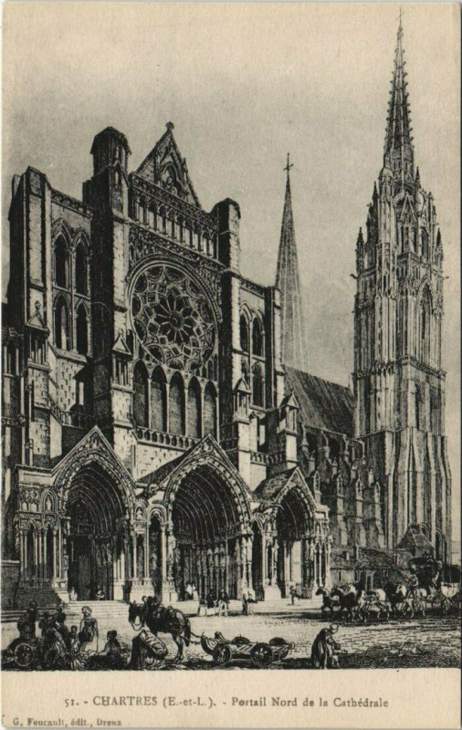 Carte postale ancienne Chartres-Portail Nord de la Cathédrale à Chartres