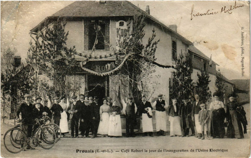 Carte postale ancienne Prouais - Cafe Robert le jour de l'inauguration