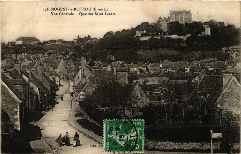 Carte postale ancienne Nogent-le-Rotrou - Vue génétale - Quartier St-Lazare à Nogent-le-Rotrou