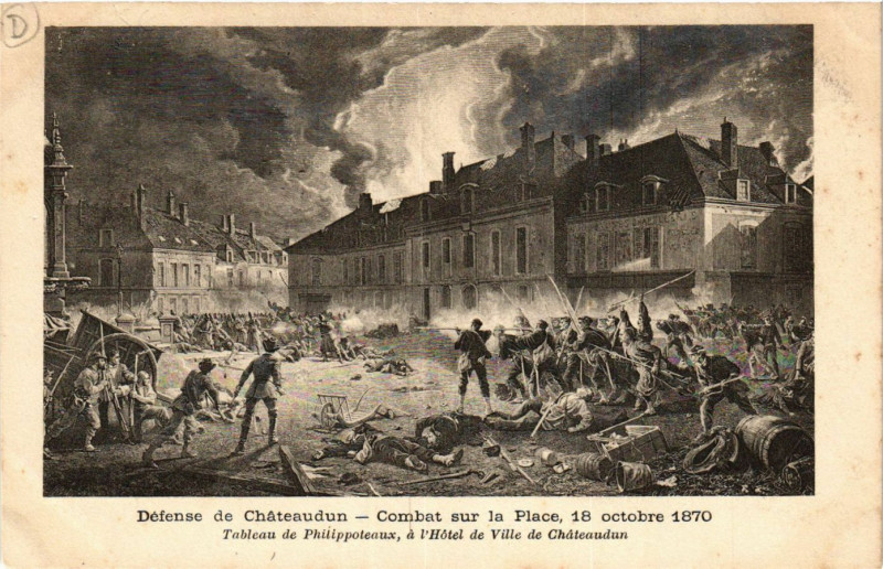 Carte postale ancienne Chateaudun - Defense de Chateaudun - Combat sur la Place - 1870 à Châteaudun