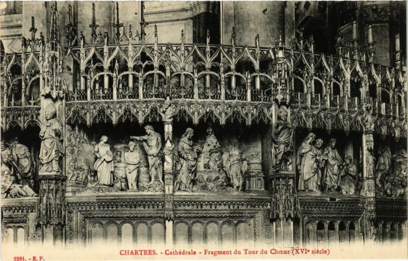 Carte postale ancienne Chartres - Cathédrale - Fragment du Tour du Choeur à Chartres