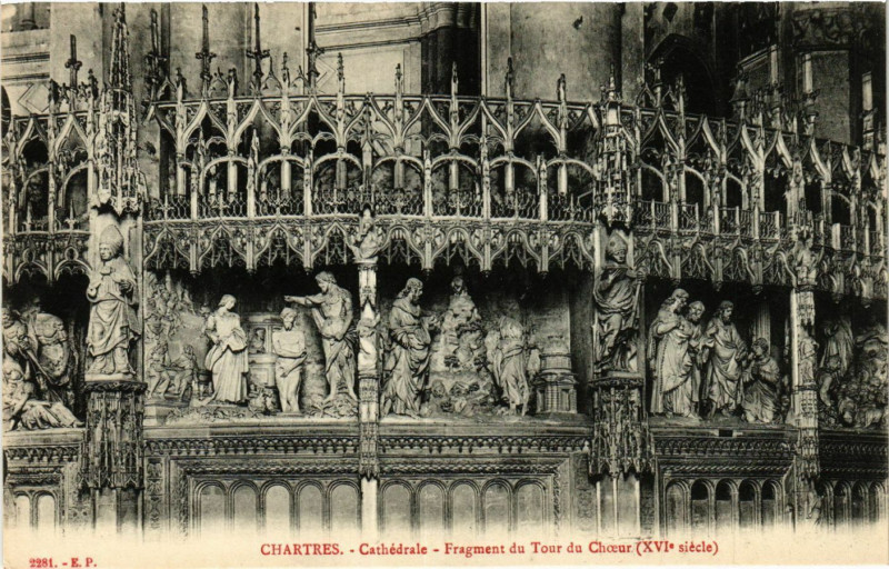 Carte postale ancienne Chartres - Cathédrale - Fragment du Tour du Choeur à Chartres