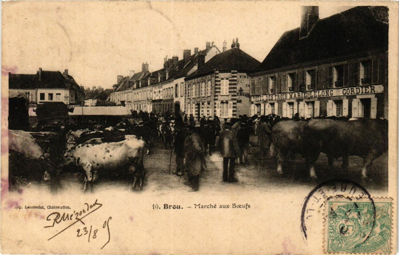 Carte postale ancienne Brou - Marché aux Boeufs à Brou