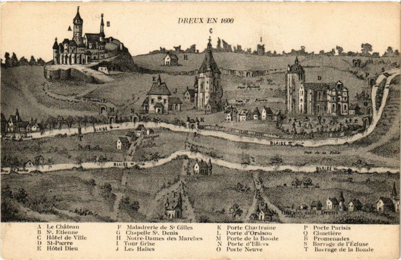 Carte postale ancienne Dreux en 1600 à Dreux