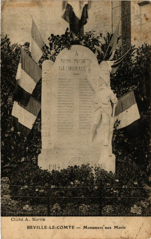 Carte postale ancienne Beville le Comte - Monument aux Morts à Béville-le-Comte