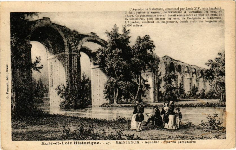 Carte postale ancienne Eure-et-Loir Historique-Maintenon-Aqueduc-Vue en perspective à Maintenon