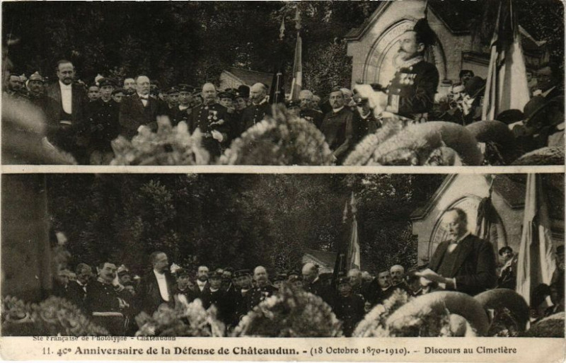 Carte postale ancienne Anniversaire de la Défense de Chateaudun-Discours au Cimetiere