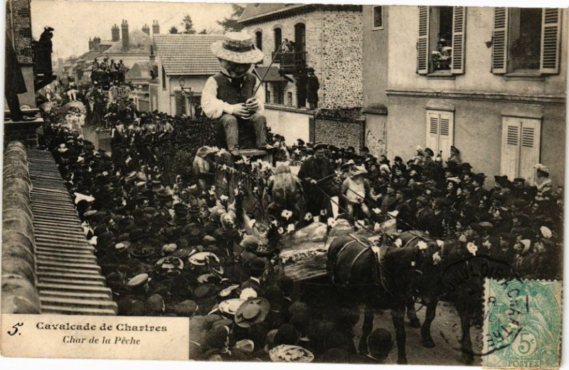 Carte postale ancienne Cavalcade de Chartres-Char de la Péche à Chartres