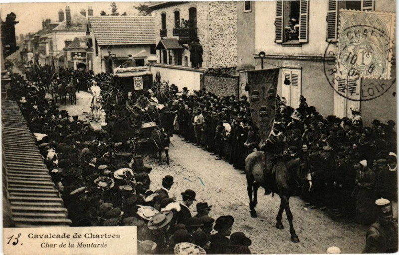 Carte postale ancienne Cavalcade de Chartres-Char de la Moutarde à Chartres