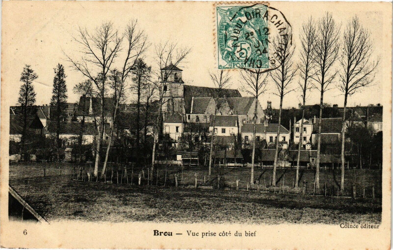 Carte postale ancienne Brou - Vue prise coté du bief à Brou