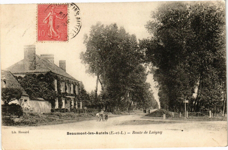 Carte postale ancienne Beaumont-les-Autels - Route de Luigny à Beaumont-les-Autels