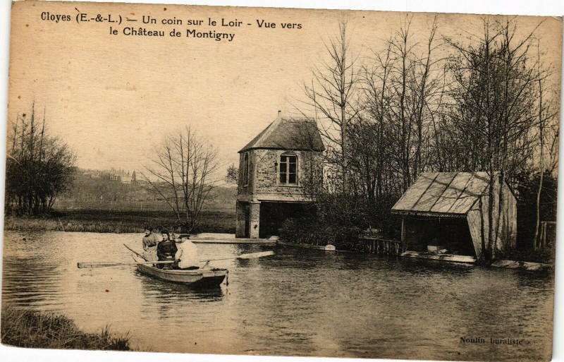 Carte postale ancienne Cloyes-Uncoin sur le Loir-Vue vers le Chateau de Montigny