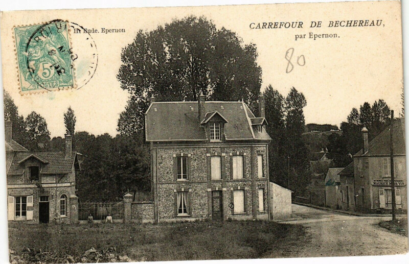 Carte postale ancienne Carrefour de Bechereau par Epernon à Épernon