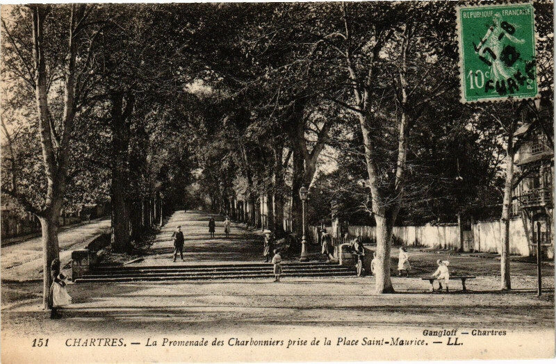 Carte postale ancienne Chartres - La Promenade des Charbonniers prise de la Place St-.. à Chartres