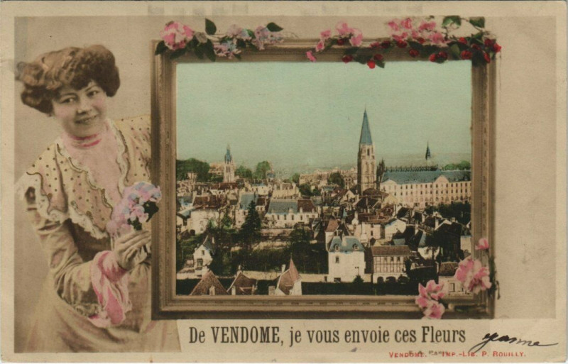 Carte postale ancienne De Vendome je vous envoie ces Fleurs à Vendôme