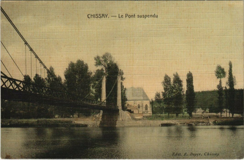 Carte postale ancienne Chissay - Le Pont suspendu