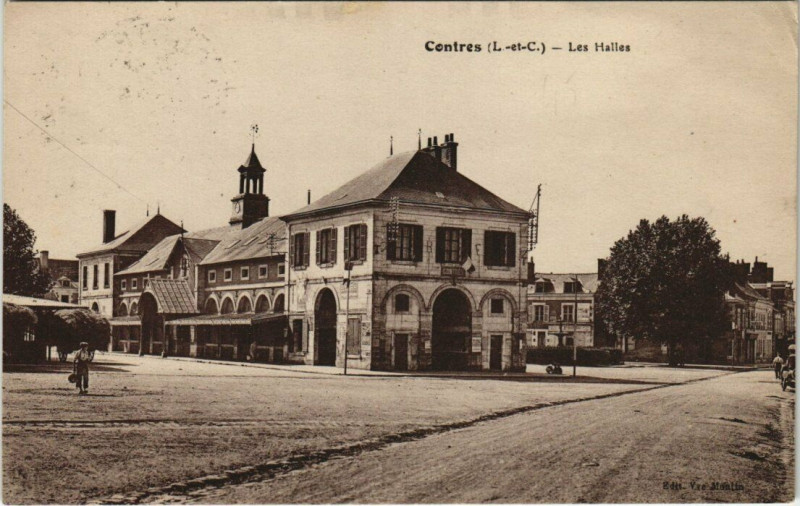 Carte postale ancienne Contres - Les Halles
