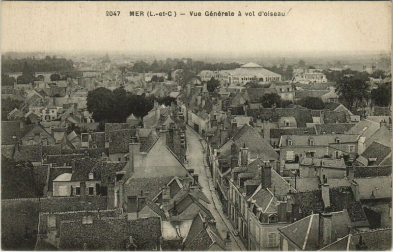 Carte postale ancienne Mer - Vue générale a vol d'oiseau à Mer