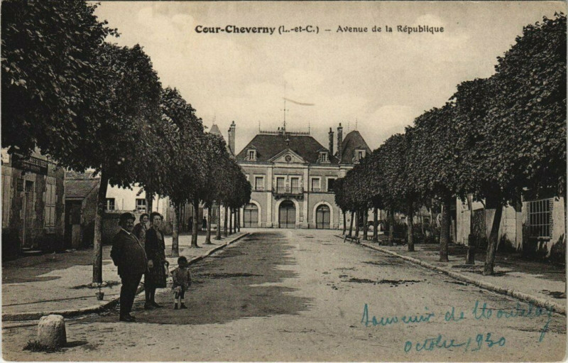 Carte postale ancienne Cour-Cheverny-Avenue de la Republique à Cheverny