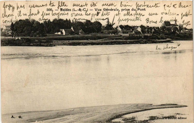 Carte postale ancienne Muides (L.-&-C.) - Vue générale prise du Pont