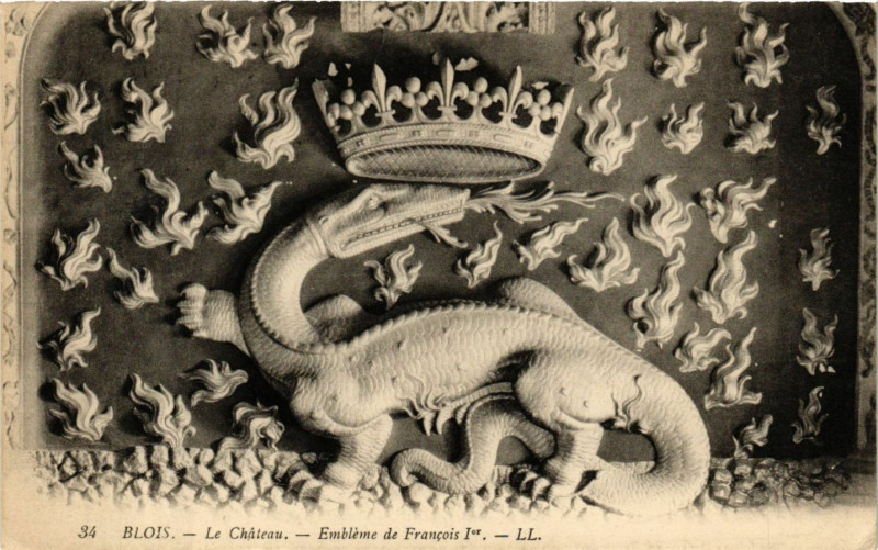 Carte postale ancienne Blois - Le Chateau - Embleme de Francois Ier à Blois