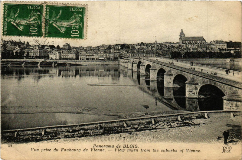 Carte postale ancienne Panorama de Blois - Vue prisedu Faubourg de Vienne à Blois