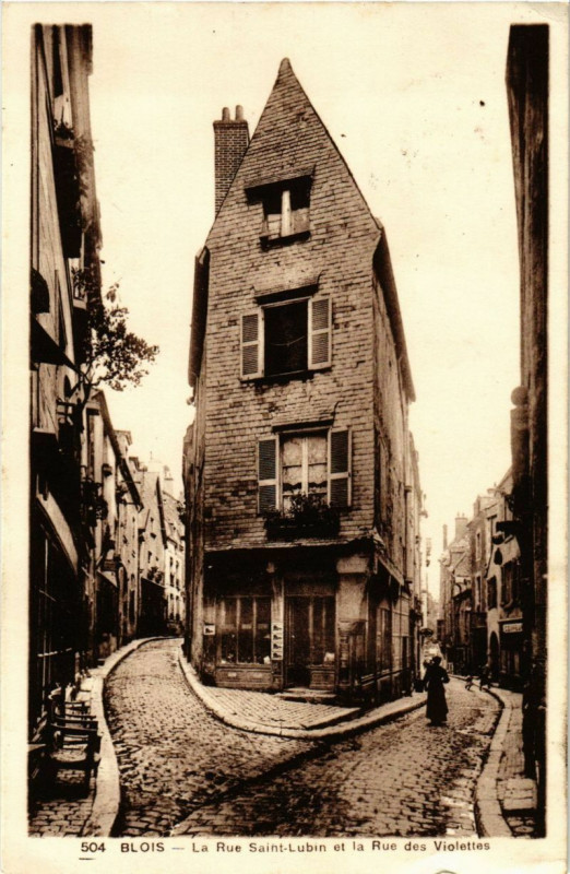 Carte postale ancienne Blois - La Rue St-Lubin et la Rue des Violettes à Blois