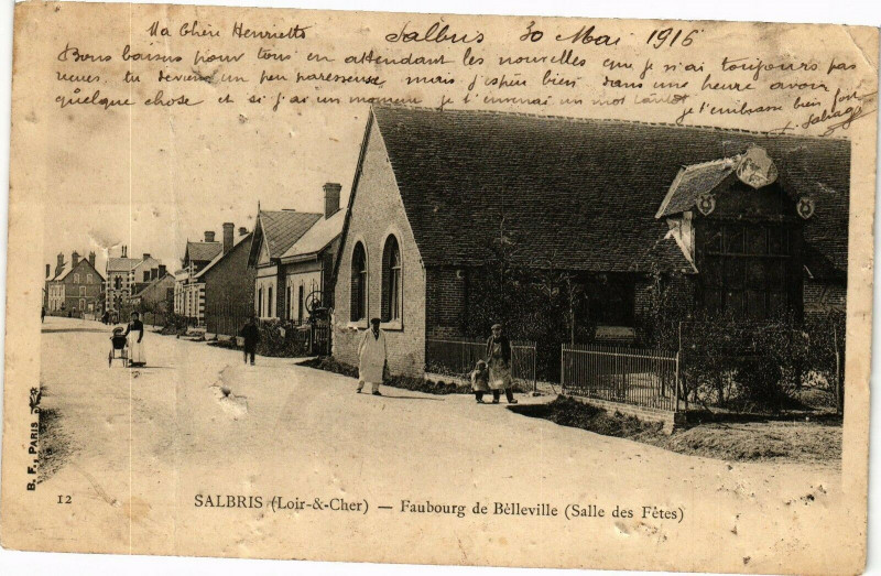 Carte postale ancienne Salbris (Loir-&-Cher) - Fauburg de Belevile (Salle des Fetes) à Salbris