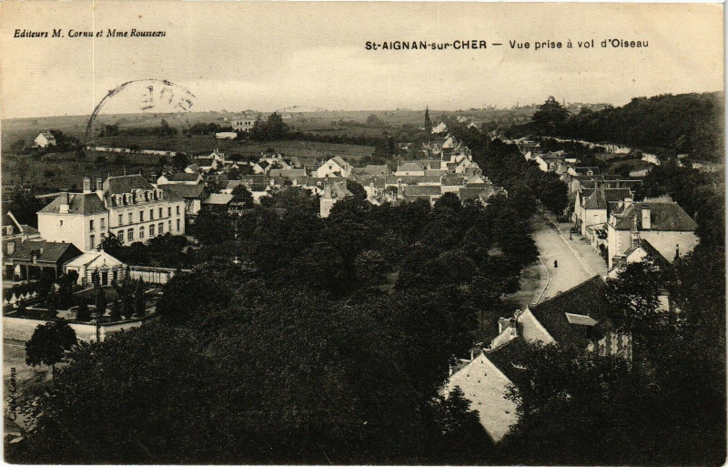 Carte postale ancienne Saint-Aignan-sur-Cher - Vue prise a vol d'Oiseau à Saint-Aignan