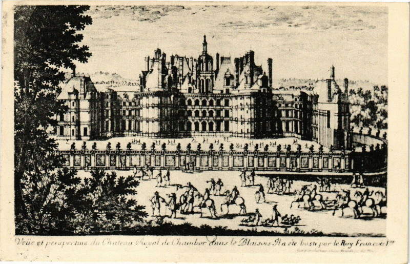 Carte postale ancienne Veue et perspecture du Chateau Royal de CHAMBONer dans le Blaisois