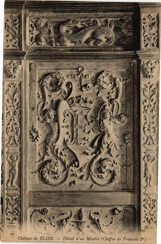 Carte postale ancienne Chateau de Blois-Detail d'un Meuble à Blois