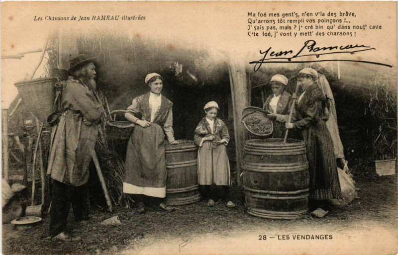 Carte postale ancienne Les Vendanges - Les Chansons de Jean Rameau - Folklore
