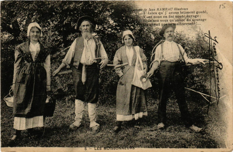 Carte postale ancienne Les Moissonneurs - Les Chansons de Jean Rameau - Folklore