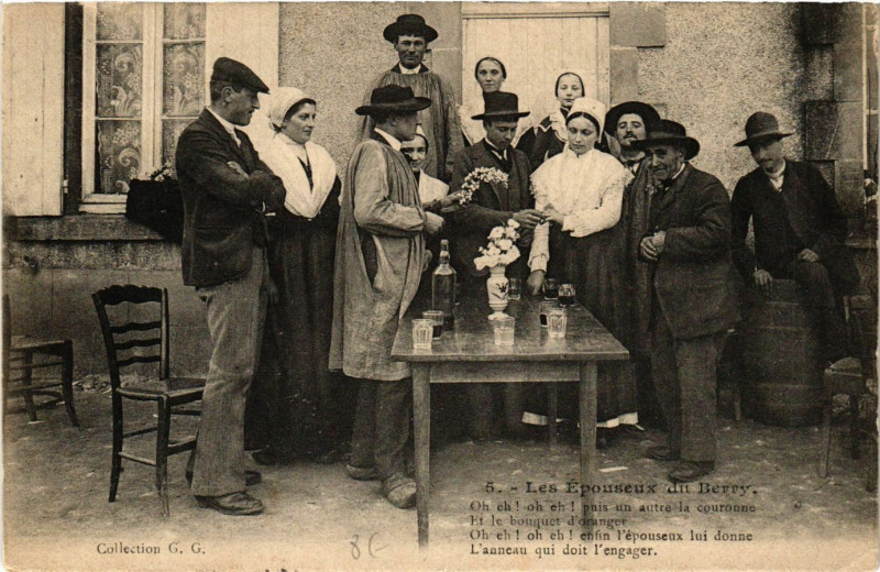 Carte postale ancienne Les Epouseux du Berry - Folklore - Types
