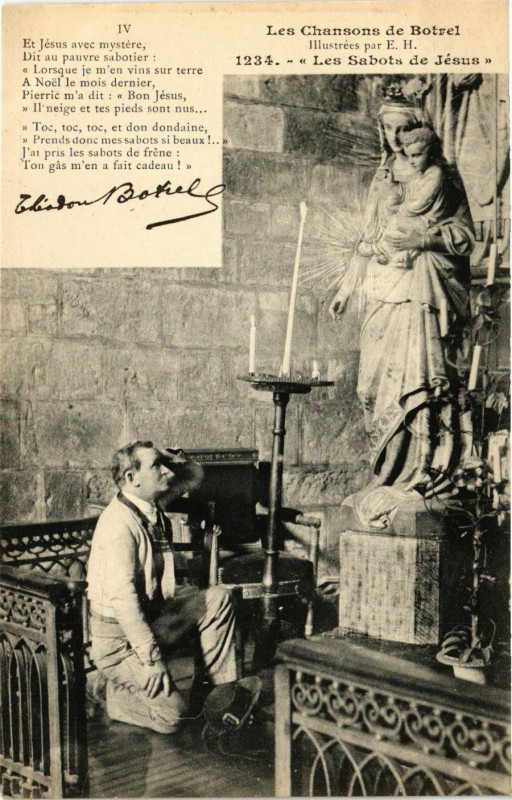 Carte postale ancienne Les Sabots de Jésus - Les Chansons de Botrel - Folklore