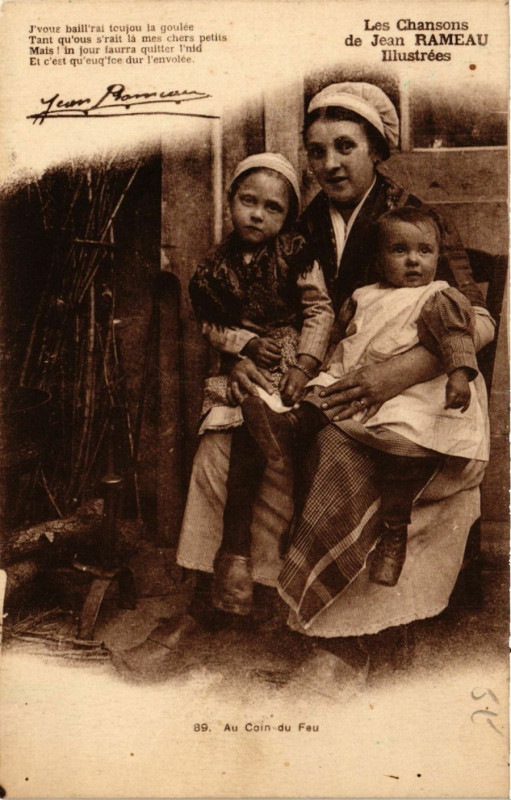 Carte postale ancienne Au Coin du Feu - Les Chansons de Jean Rameau - Folklore
