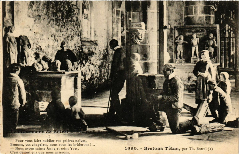 Carte postale ancienne Bretons Tetus - Les Chansons de Botrel - Folklore